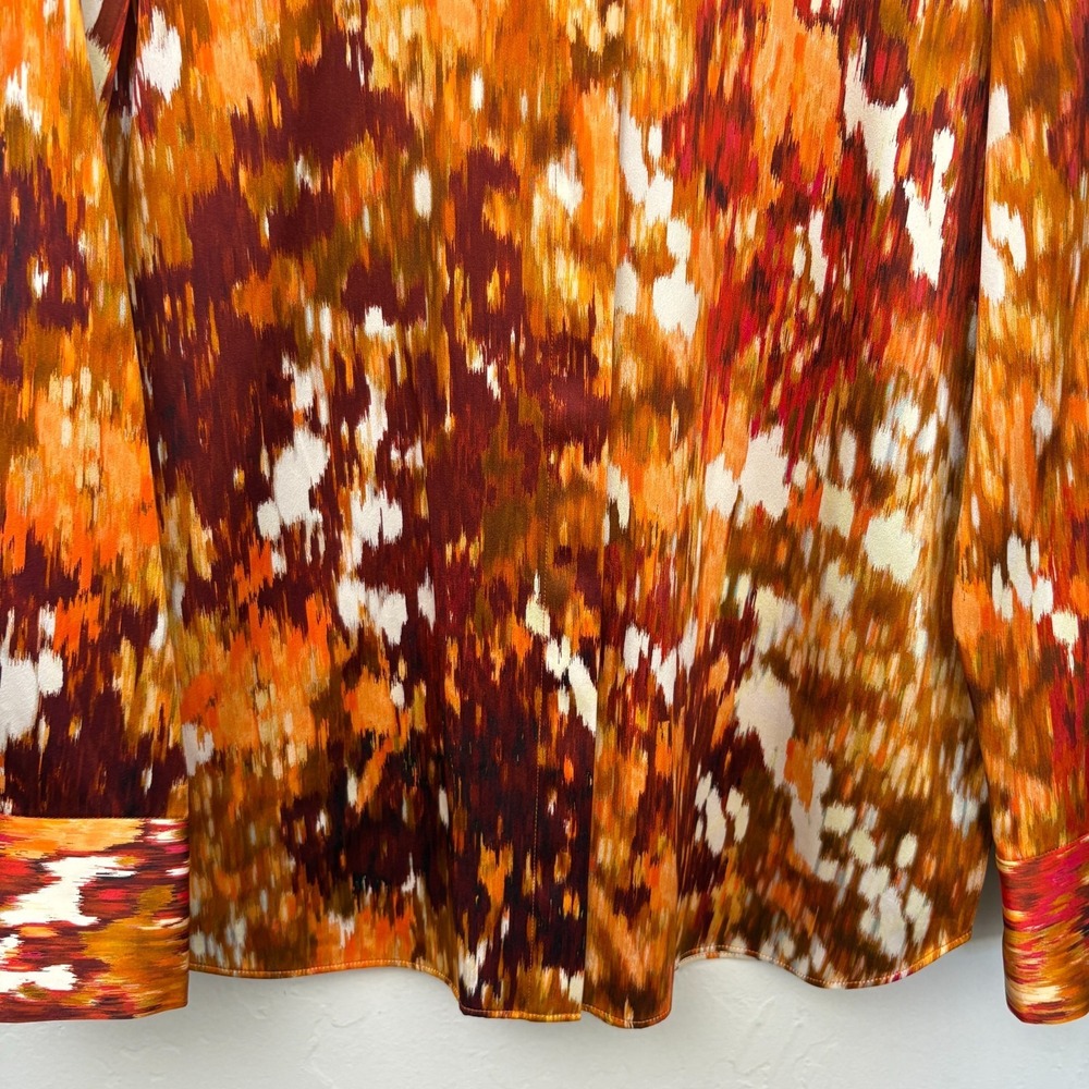 Lafayette 148 New York Scottie Blouse Shirt Women Size Medium Orange Button Up - Picture 8 of 15